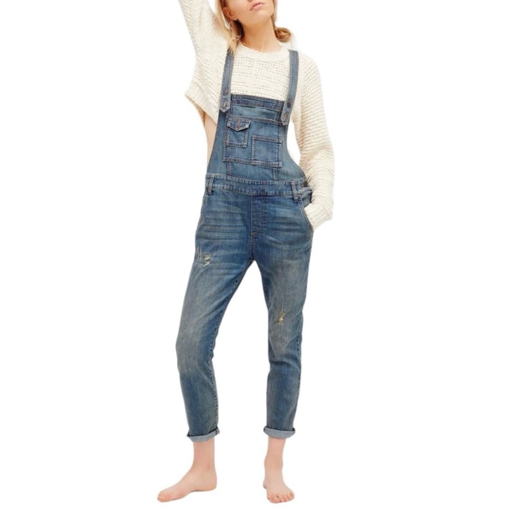 FREE PEOPLE Washed Denim Overalls